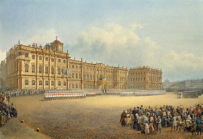 Так выглядел Зимний дворец в 1840-х годах. Художник В. Садовников