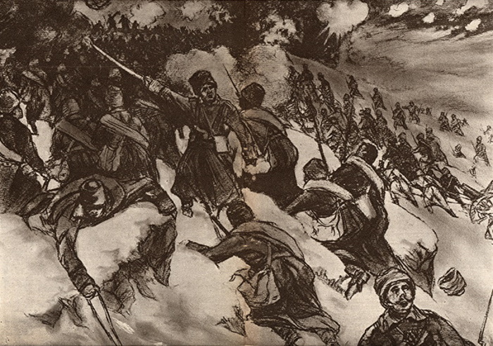 Атака одного из фортов крепости Эрзерум. Рисунок участника штурма