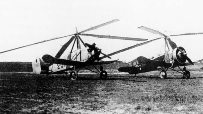 Автожиры 2-ЭА и А-4 разработки конструкторского бюро ЦАГИ на поле Центрального аэродрома имени Фрунзе во время первого авиационного праздника 18 августа 1933 года