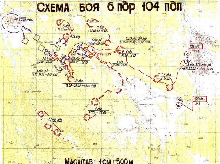 Схема боя 6-й роты псковских десантников на высоте 776